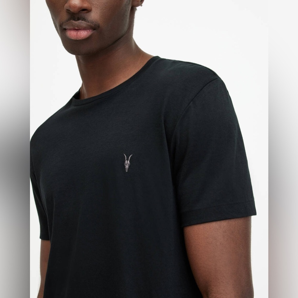 All Saints T-Shirt Men’s Large Tonic Crew Neck Ramskull Black T-Shirt